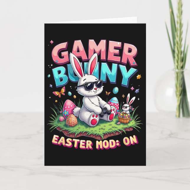 Rolig spelare kanin påsk mod på rolig spelpresent  kort (Framsida)