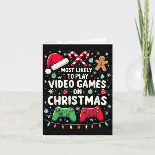 Rolig spelare som troligen spelar tv-spel på jul kort