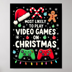 Rolig spelare som troligen spelar tv-spel på jul poster