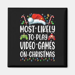 Rolig spelare som troligen spelar videospel på jul magnet