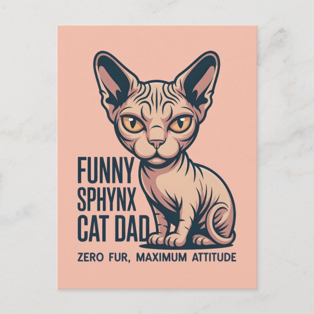 Rolig Sphynx Katt Pappa Illustration Vykort (Framsida)