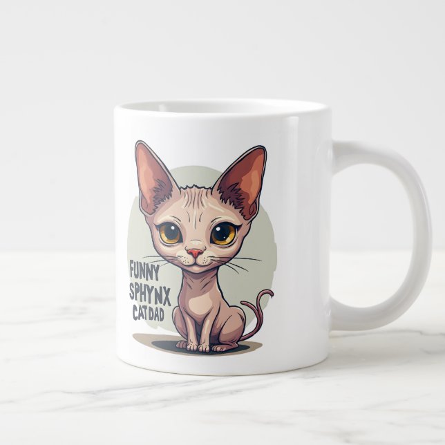 Rolig Sphynx Katt Pappa Tecknad Konst Jumbo Mugg (Höger)