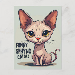 Rolig Sphynx Katt Pappa Tecknad Konst Vykort