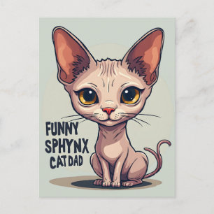 Rolig Sphynx Katt Pappa Tecknad Konst Vykort