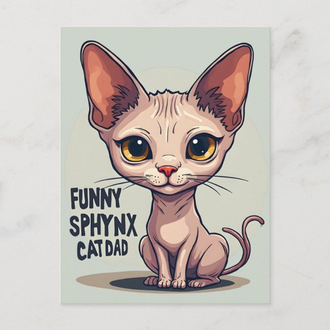 Rolig Sphynx Katt Pappa Tecknad Konst Vykort (Framsida)
