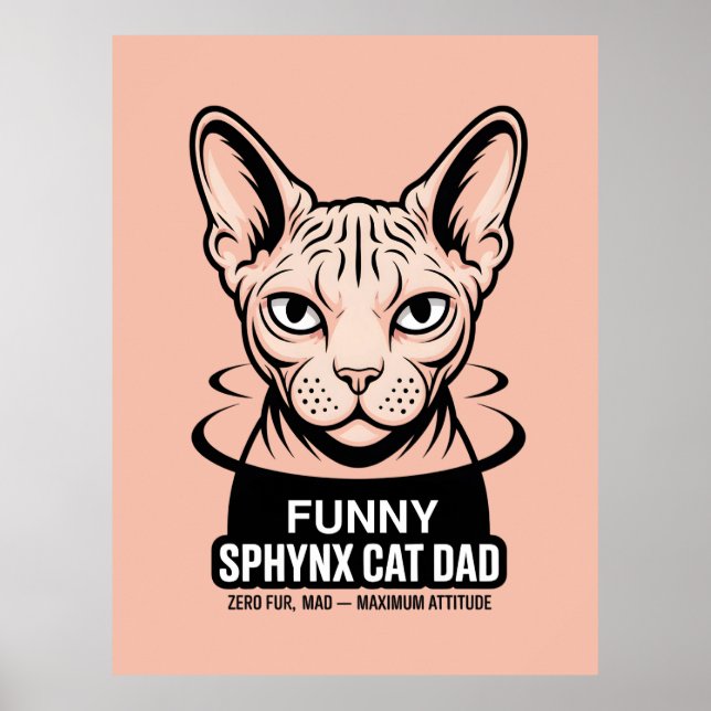 Rolig Sphynx Katt Pappa Vektor Konst Poster (Framsidan)