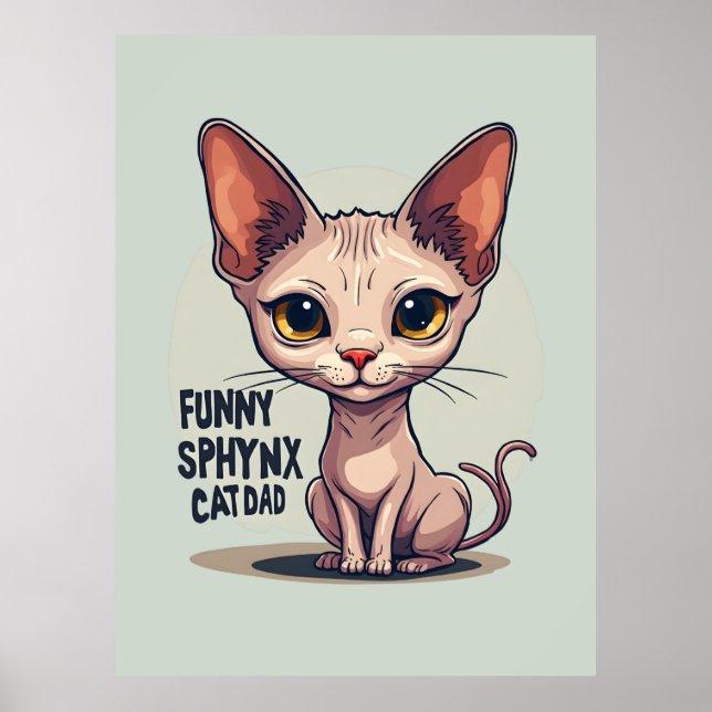 Rolig Sphynx Kattpappa Tecknad Konst Poster (Framsidan)