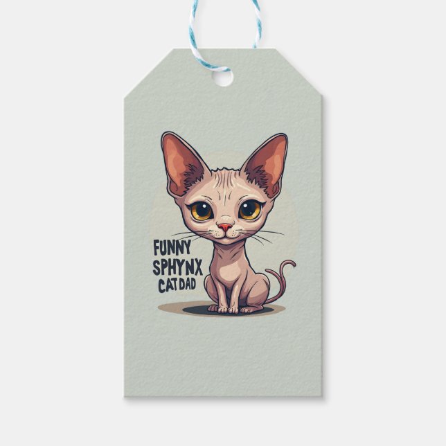 Rolig Sphynx Kattpappa Tecknad Konst Presentetikett (Framsidan)
