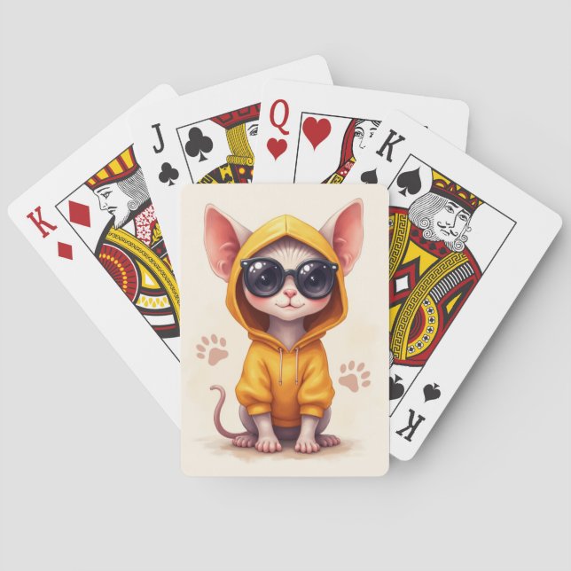 Rolig Sphynx Kawaii Katt Casinokort (Baksidan)