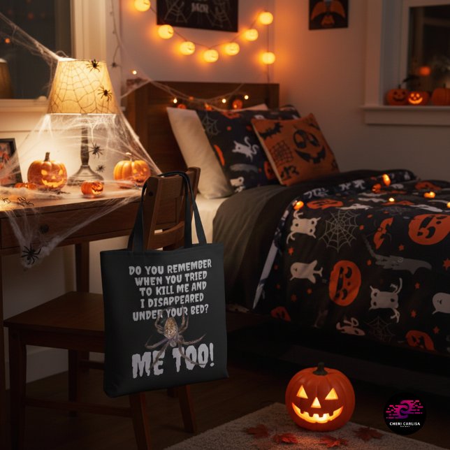 Rolig Spindel Hämnd Halloween Tygkasse (Sleep tight. The spider didn’t forget. 🕷️🖤)