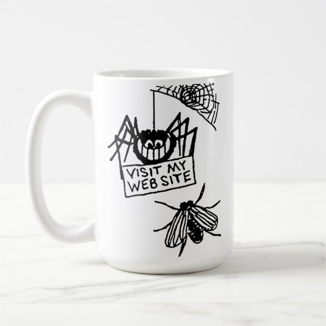 Rolig spindel säger besök min webbplats tecknad fi kaffemugg (Vänster)
