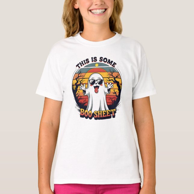 Rolig spök “Boo Sheet” Halloween T Shirt (Framsida)