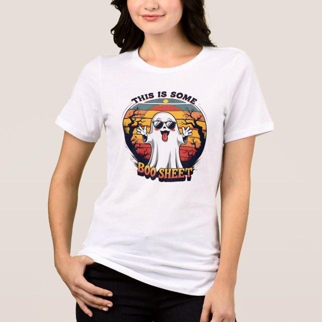 Rolig spök “Boo Sheet” Halloween T Shirt (Framsida)