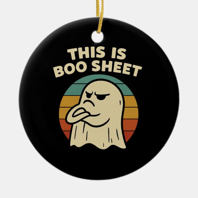 Rolig Spök "Detta Är Boo-Blad" Retro Halloween Julgransprydnad Keramik (Framsidan)