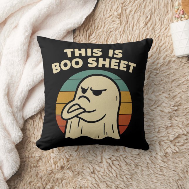 Rolig Spök "Detta Är Boo-Blad" Retro Halloween Kudde (Filt)