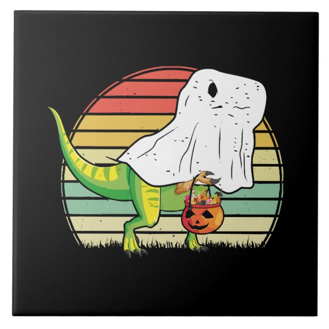 Rolig Spök Dinosaurie Halloween Kakelplatta (Framsidan)