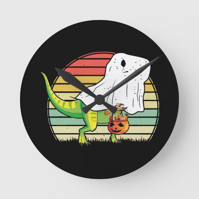 Rolig Spök Dinosaurie Halloween Rund Klocka (Framsida)