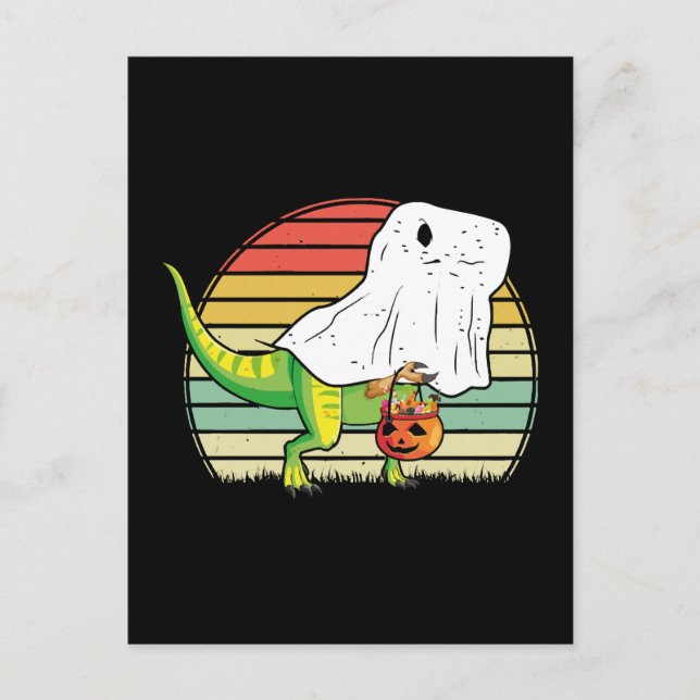 Rolig Spök Dinosaurie Halloween Vykort (Framsida)
