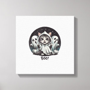 Rolig Spök Katt Boo Halloween Djur Spök Kitty T Canvastryck