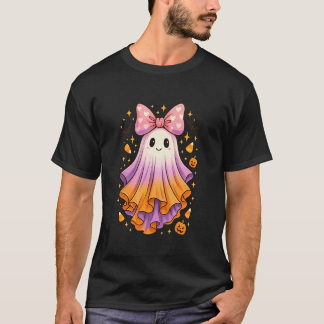 Rolig spök med båge Söt majskol Halloween T Shirt (Framsida)