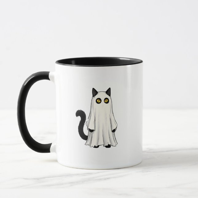 Rolig spök svart katt Halloween Mugg (Vänster)