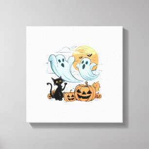 Rolig spök & svart katt lat Halloween kuslig sjö Canvastryck