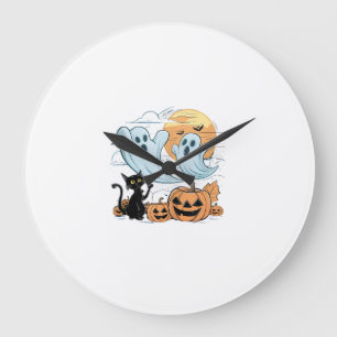 Rolig spök & svart katt lat halloween kuslig sjö stor klocka