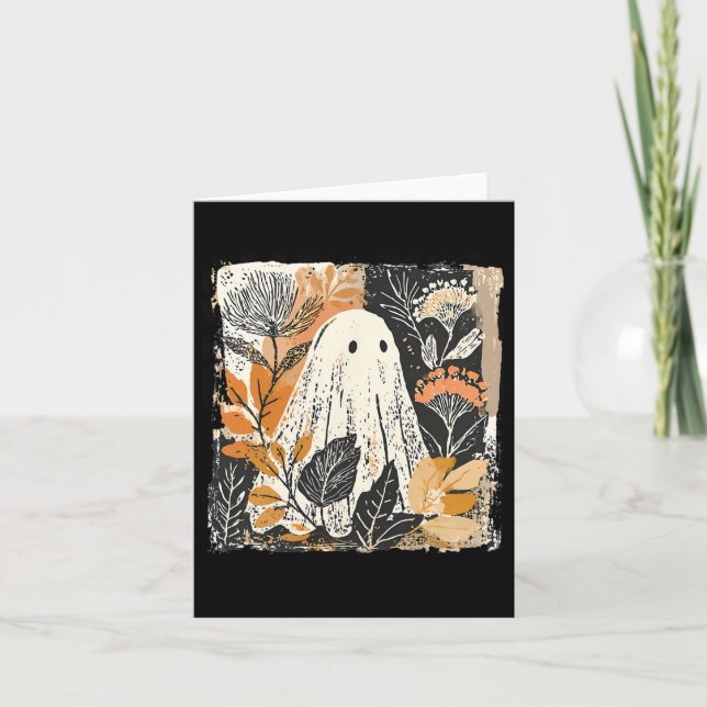 Rolig Spök Vildblomma Kuslig Säsong Glad Hallowe Kort (Framsida)