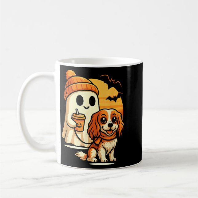 Rolig spökande Cavalier King Charles hund Kaffemugg (Vänster)
