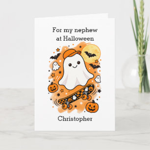 Rolig spöke och skateboard Halloween brorson Kort