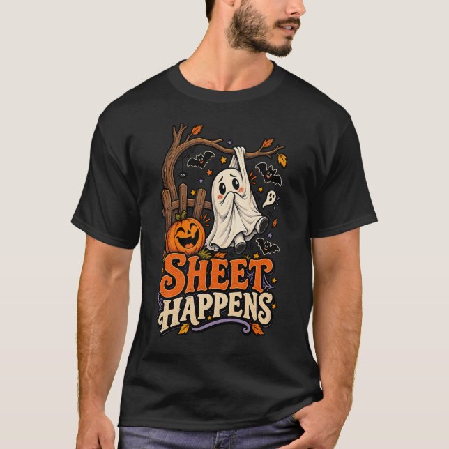 Rolig spökhalloween T-shirt med lakan (Framsida)