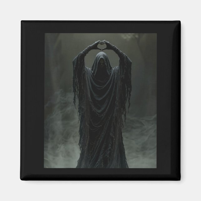 Rolig spökhjärta händer skrämmande ansikte hallowe magnet (Framsidan)