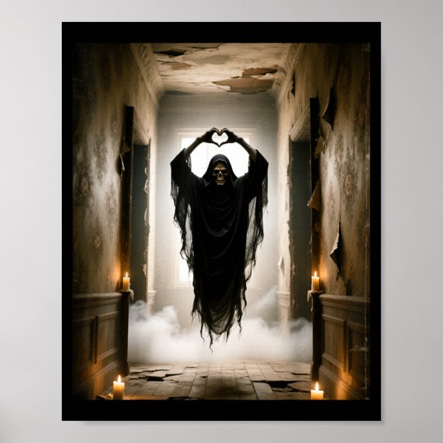 Rolig spökhjärta händer skrämmande ansikte hallowe poster (Framsidan)