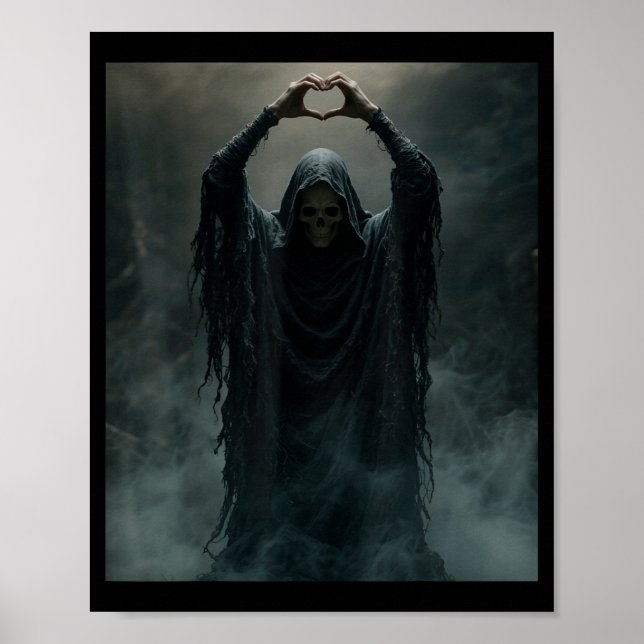 Rolig spökhjärta händer skrämmande ansikte hallowe poster (Framsidan)