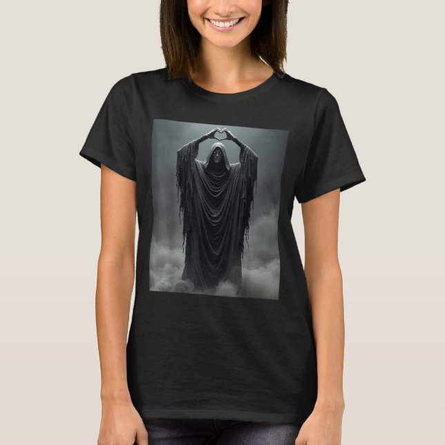 Rolig spökhjärta händer skrämmande ansikte hallowe t shirt (Framsida)
