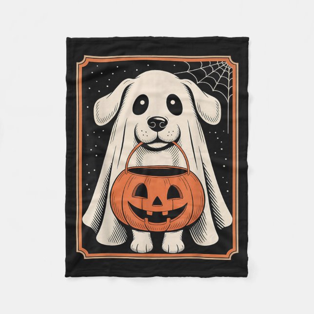 Rolig spökhund Halloween-tröja Halloween Hund Fleecefilt (Framsidan)