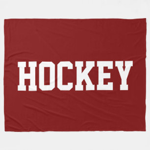 Rolig Sportig Atletisk Vit HOCKEY Text På Djupröd Fleecefilt