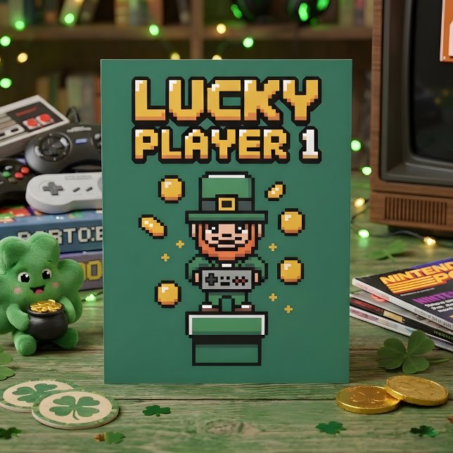 Rolig St Patrick Days Gamer Pixel Julkort (Skapare uppladdad)
