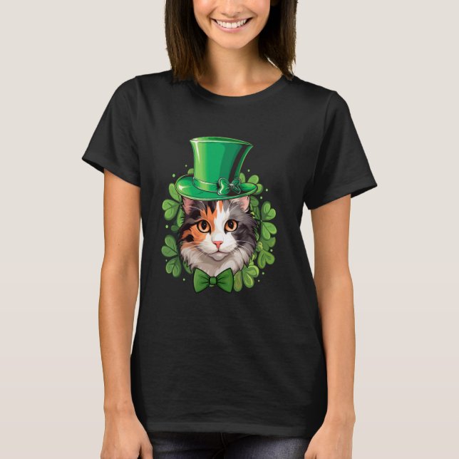 Rolig St Patricks Calico Katt T Shirt (Framsida)