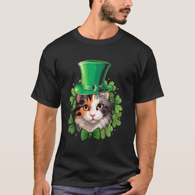 Rolig St Patricks Calico Katt T Shirt (Framsida)
