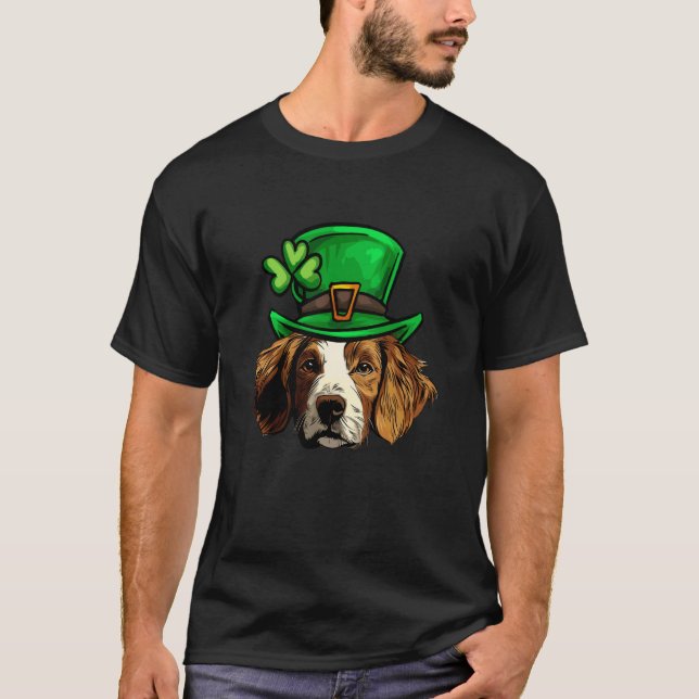 Rolig St Patricks Day Brittany Spaniel Hund T Shirt (Framsida)