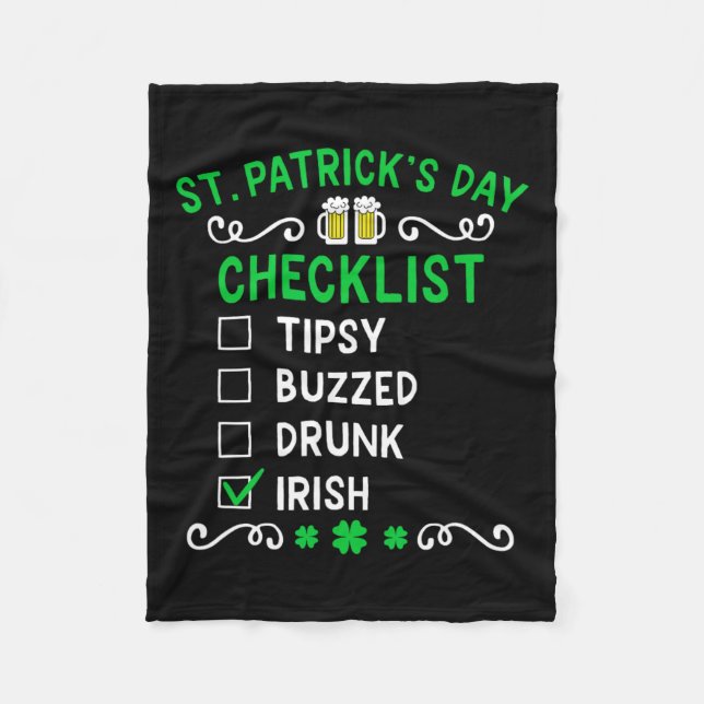 Rolig St Patricks Day Checklista 1  Fleecefilt (Framsidan)