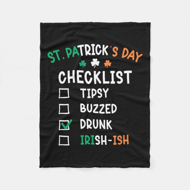 Rolig St Patricks Day Checklista 2  Fleecefilt (Framsidan)