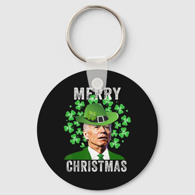 Rolig St. Patricks Day Joe Biden Förvirrad God Jul Nyckelring (Framsida)