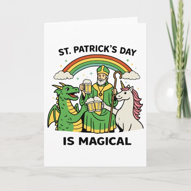 Rolig St Patricks Day Magisk Drak Enhörning Öl  Kort (Framsida)