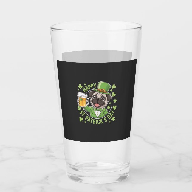 Rolig St. Patrick's Day Mops med Ölmugg Glaskopp (Framsida)