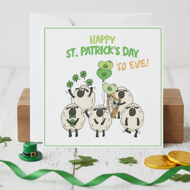 Rolig St. Patrick's Day önskar vi dig, irländska f Julkort (Happy St Patrick's Day to Ewe Funny St Paddy's Card. Fun Irish Sheep & Green Shamrock Illustration)