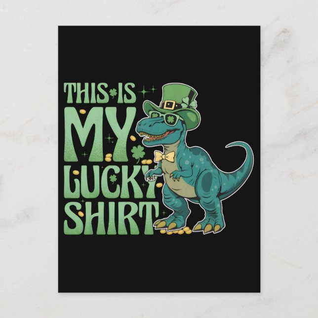 Rolig St. Patricks högtid leprechaun trex dinosaur Helg Vykort (Framsida)