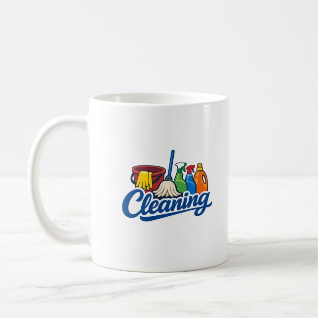 Rolig städare husstädning husvårdare kaffemugg (Vänster)