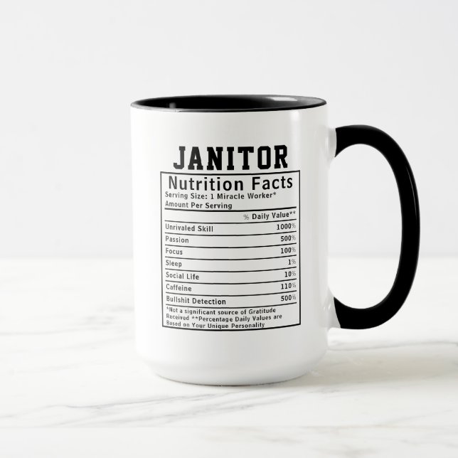 Rolig städare näringsfakta personalarbetare presen mugg (Höger)